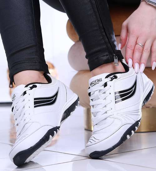 Sznurowane sportowe białe buty damskie /C2-3 13998 S253/