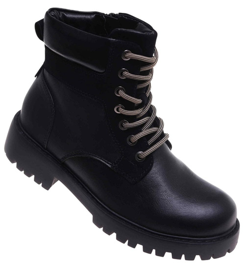 Sznurowane ocieplane botki trapery Czarne /A6-2 18278 W432/