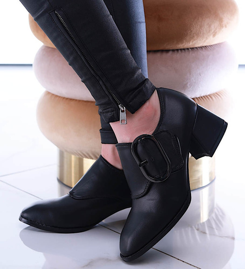 Czarne botki damskie na szerokim obcasie /C2-3 13480 S144/