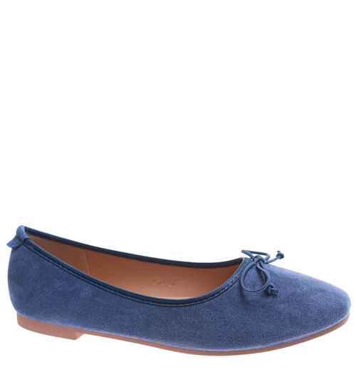 Baleriny damskie z kokardą buty zamszowe granatowe /D1-3 17541 G133/