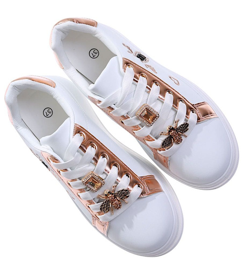 Białe sznurowane damskie trampki na platformie /B6-2 16909 T537/