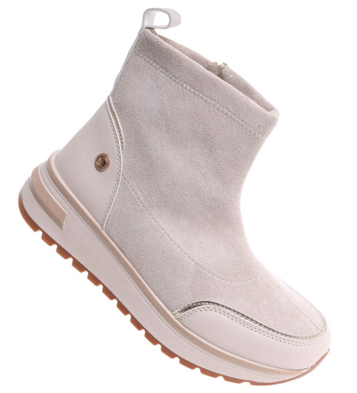 Sportowe botki damskie na zimę beżowe /E1-1 18557 W205/