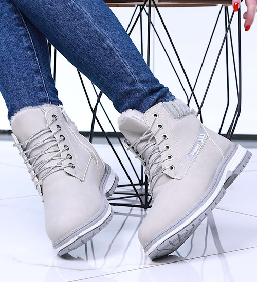 Ocieplane jasno szare trapery botki damskie /E3-1 15360 S595/