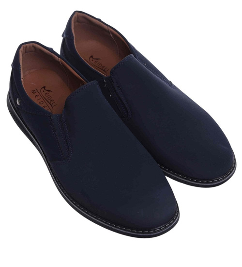 Wsuwane męskie półbuty mokasyny Granatowe /E7-2 18142 T555/