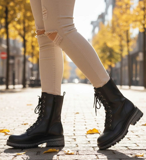 Czarne zimowe ocieplane botki glany /G12-1 18537 G384/