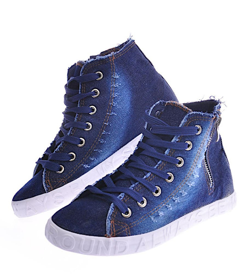 Jeansowe trampki z wysoką cholewką granatowe /C6-2 12441 T296/