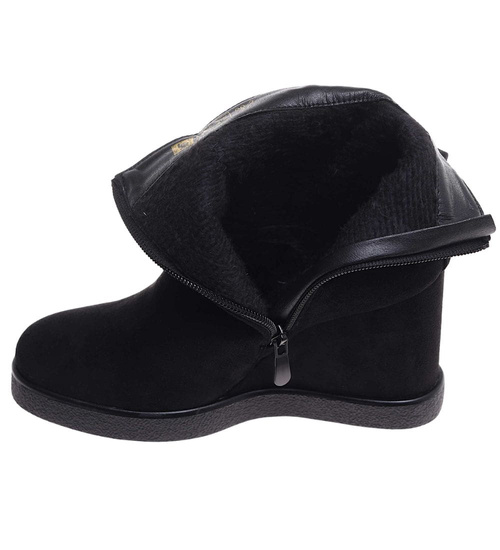 Czarne botki damskie na koturnie /F5-2 18201 T488/