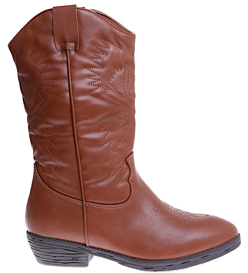 Klasyczne camelowe kozaki kowbojki z ociepleniem /F7-2 15219 T296/