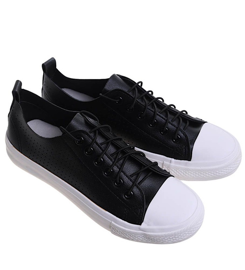 Sznurowane ażurowe czarne trampki damskie /C7-3 12312 S191/