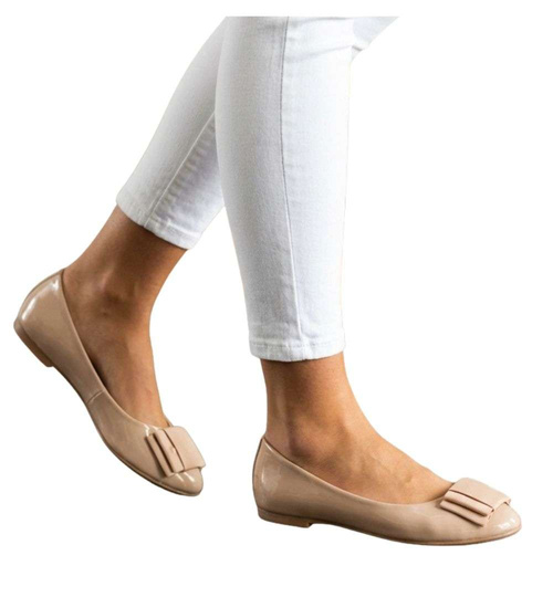 Beżowe baleriny damskie z kokardką /C3-2 13433 T290/