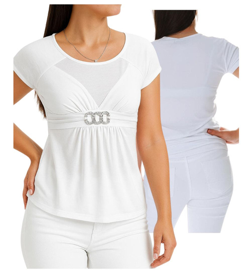 Biała koszulka bluzka damska z ozdobą /H2-K60 UB941 S0/
