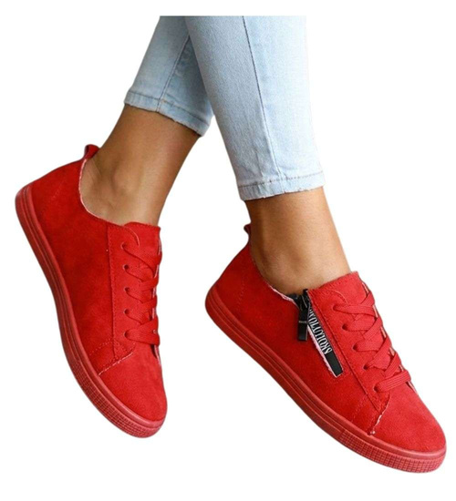 Sznurowane czerwone trampki damskie /D9-2 11656 T190/