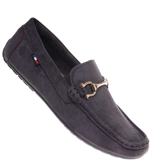 Wsuwane męskie półbuty szare mokasyny /C1-3 18655 T394/