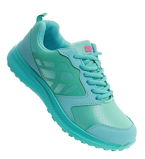 Sznurowane miętowe sportowe buty damskie /D5-3 15135 T380/