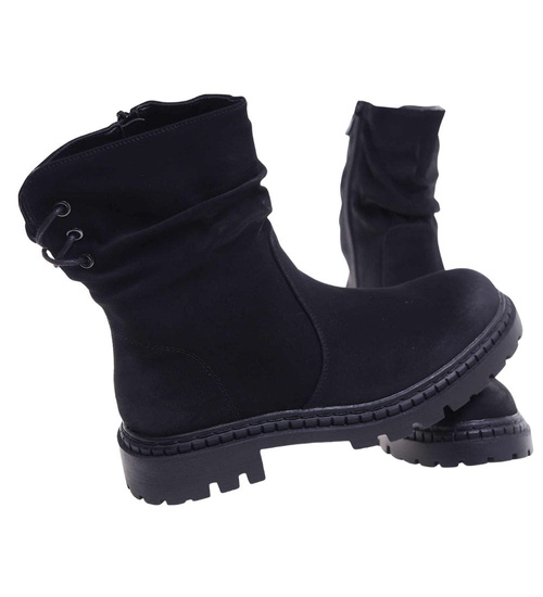 Czarne płaskie botki saszki /B3-2 18324 W305/
