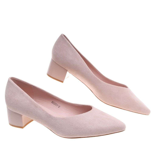 Beżowe czółenka na niskim obcasie Pointy Toe /D5-3 18805 T381/