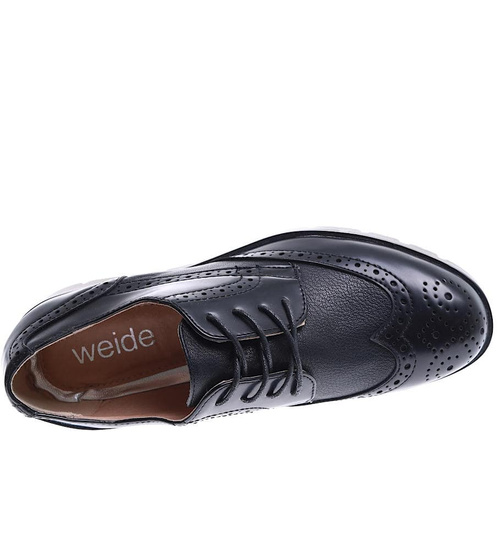 Sznurowane czarne półbuty na niskim obcasie /F9-3 15754 T223/