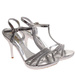 Błyszczące srebrne sandały na szpilce /B4-2 17902 G182/