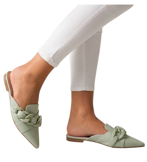 Miętowe damskie klapki z łańcuszkiem /E1-3 11781 T390