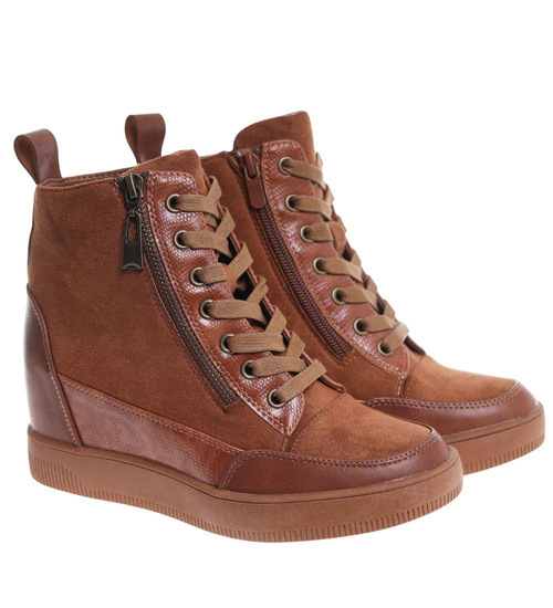 Czekoladowe trampki snekaersy na koturnie /i5-4 h2 18493 W12-3/