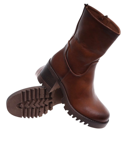 Brązowe botki na niskim obcasie /F10-2 18085 T400/