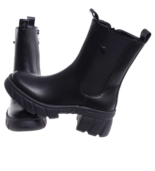 Czarne botki damskie na platformie /d9-1 18337 W283/