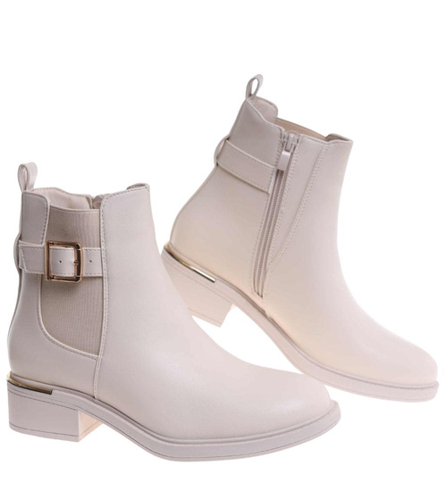 Zimowe beżowe botki damskie z ociepleniem /L3-1 18572 W222/