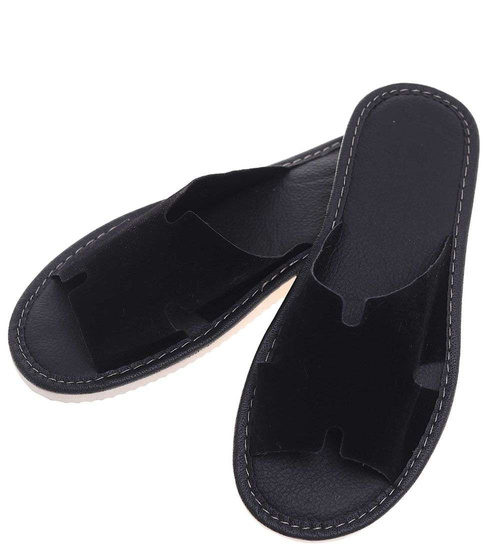 Skórzane domowe klapki kapcie czarne /A3-1 18695 S194/