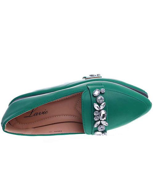 Zielone balerinki lordsy z kamieniami /D6-1 14112 T2/
