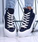 Granatowe wysokie trampki damskie z tkaniny /B3-3 15959  G157/