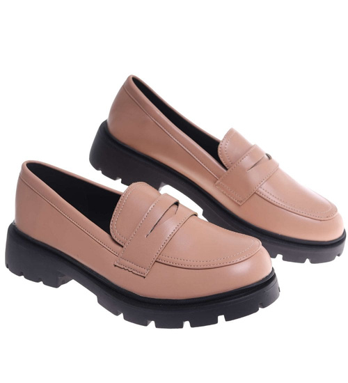 Cieliste półbuty loafersy damskie na platformie /K3-4 18627 W147/