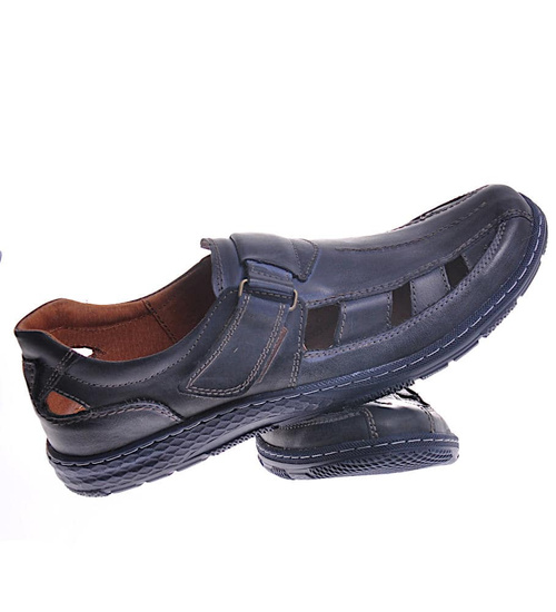 Granatowe sandały męskie z naturalnej skóry /H2 19 11836 D110/