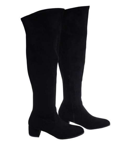 Czarne klasyczne kozaki do kolan na obcasie /E6-1 18203 W583/