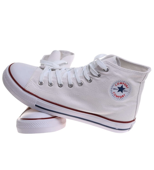 Trampki męskie wysokie Sznurowane białe z tkaniny /C3-3 17974 T232/