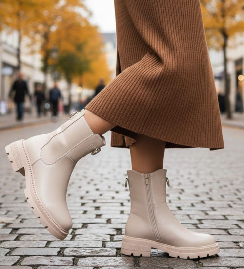 Beżowe wysokie botki damskie sztyblety /L3-3 H2 18566 W18-45/