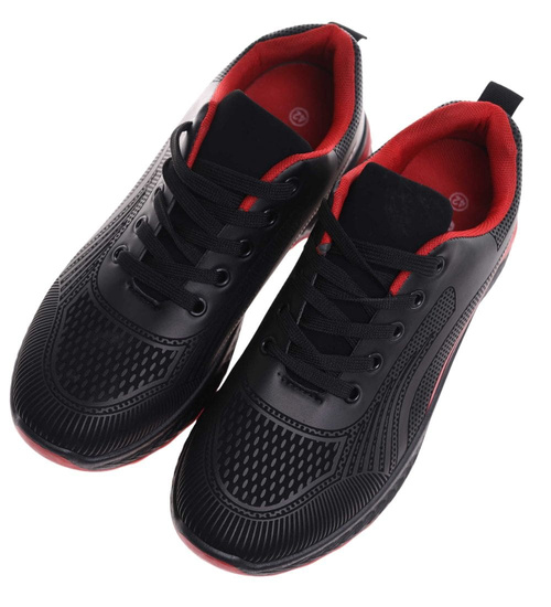 Sznurowane męskie czarno czerwone buty sportowe /F6-3 18094 T286/