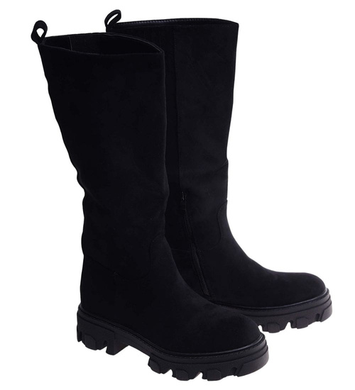  Czarne zamszowe kozaki na platformie /E1-2 18261 W385/