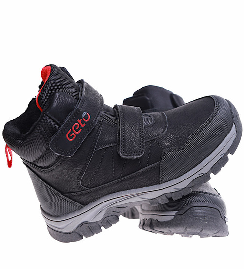 Ocieplane czarne chłopięce buty trekkingowe na rzepy /A7-3 17138 T633/