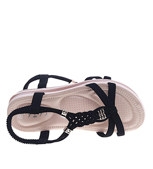 Czarne sandały na płaskim obcasie /C6-2 14043 T398/