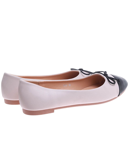 Beżowo czarne baleriny damskie z kokardą /E7-2 17533 G133/