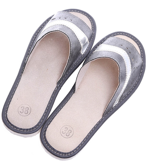 Skórzane domowe klapki z Podhala Szare /F5-1 4827 S174/