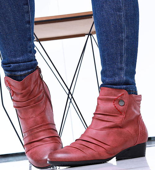 Damskie bordowe botki na niskim obcasie / G13-2 12778 T240/