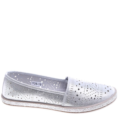Srebrne ażurowe balerinki espadryle /C7-2 14026 T390/
