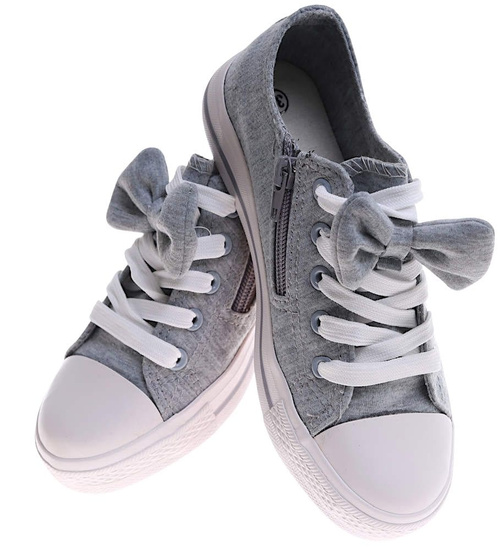 Szare dziewczęce trampki z kokardą /B4-2 16783 T184/