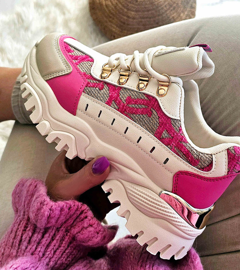 Sznurowane kolorowe sneakersy na platformie /G4-2 17407 T683/