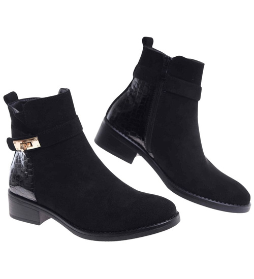 Klasyczne czarne botki damskie zimowe /A8-1 18578 W400/