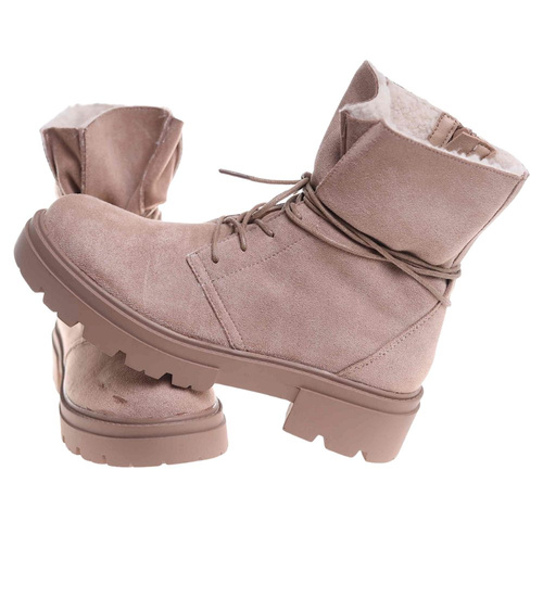 Zimowe botki trapery z ociepleniem beżowe /F8-2 18499 T4/