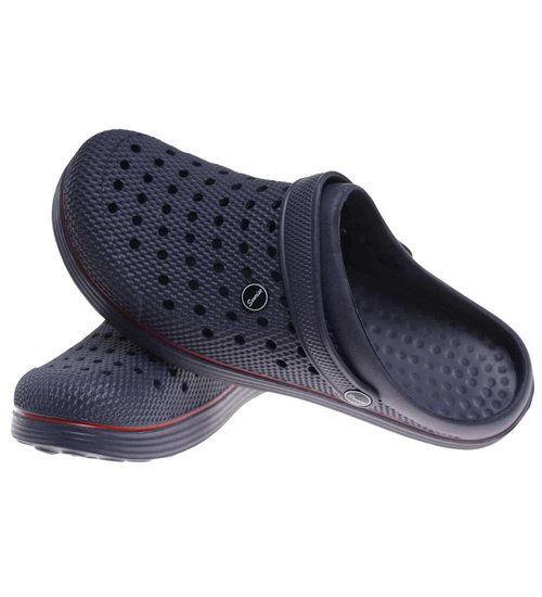 Kryte granatowo czerwone klapki męskie z paskiem /H2 18648 T135/