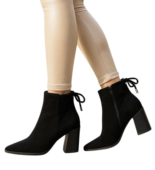 Klasyczne botki damskie zimowe na obcasie Czarne /K3-1 18564 W222/