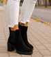 Czarne botki damskie na grubym obcasie /D6-1 18323 W385/
